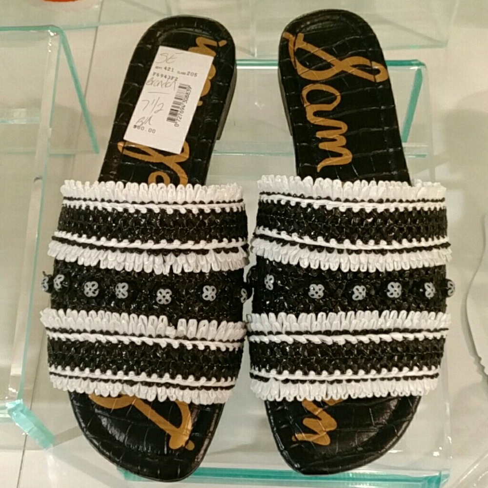Sam Edelman black white brandon raffia